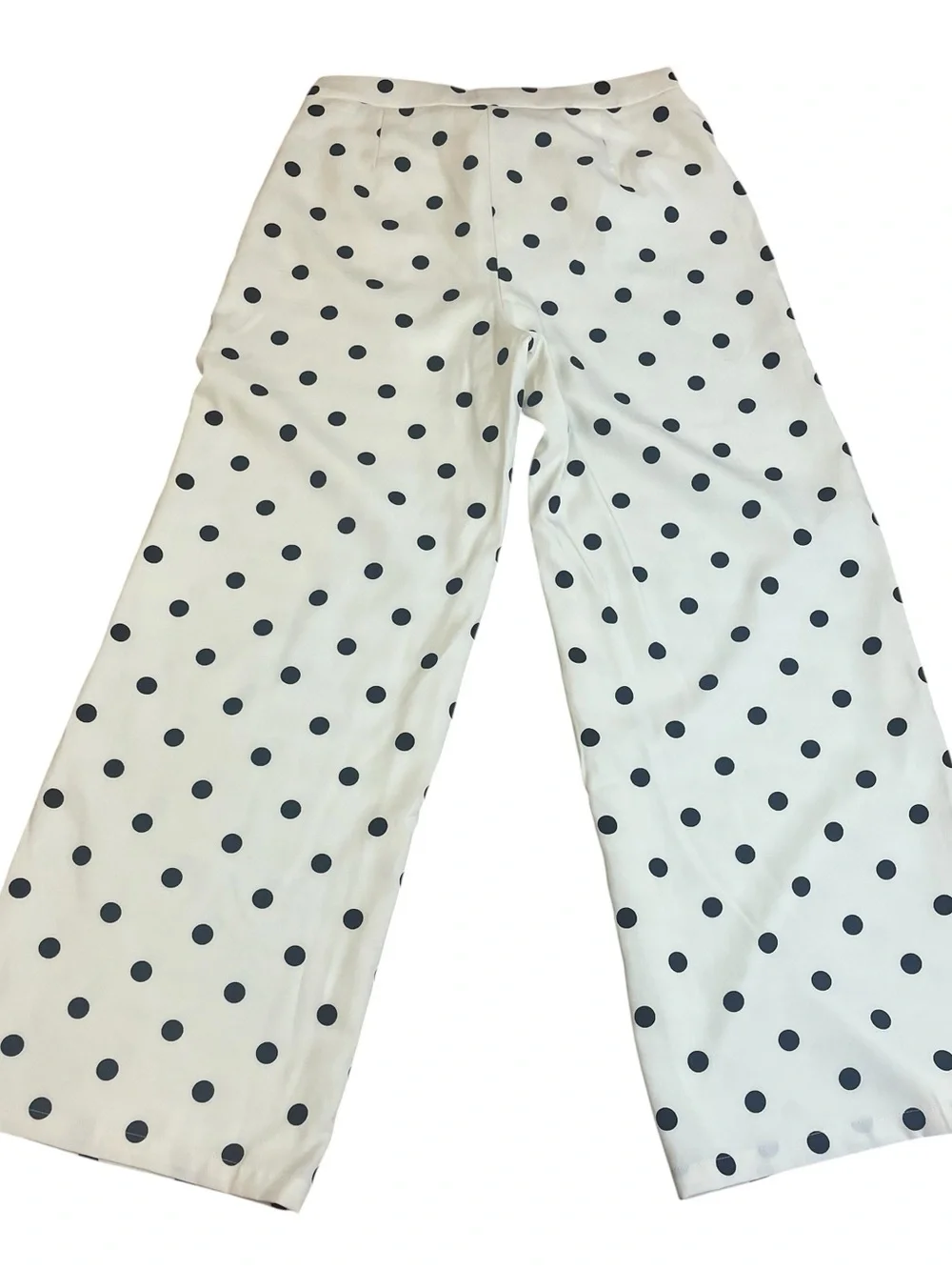 Fashion Nova White Wide-Leg Trouser Pants with Black Polka Dots Sz L